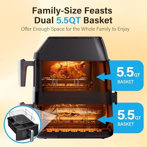 Large eleven quart double basket air fryer — photo 3