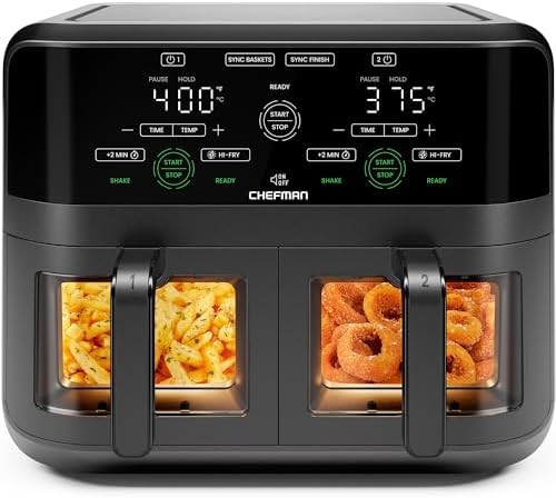 Dual basket six quart air fryer with windows