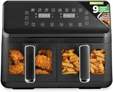 Double basket air fryer with viewing window