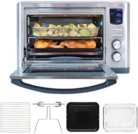 Stainless steel rotisserie toaster oven combo