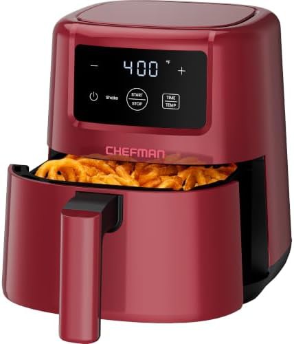 Red two quart mini air fryer with touchscreen