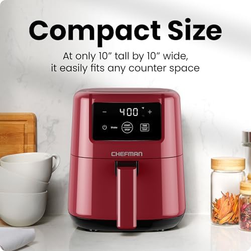 Red two quart mini air fryer with touchscreen — photo 3