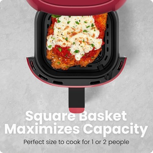 Red two quart mini air fryer with touchscreen — photo 4