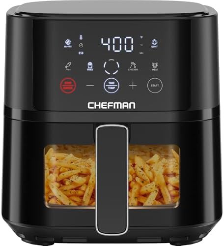Black four quart air fryer with viewing window
