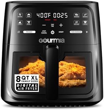 Black 8 qt basket air fryer with easy view window