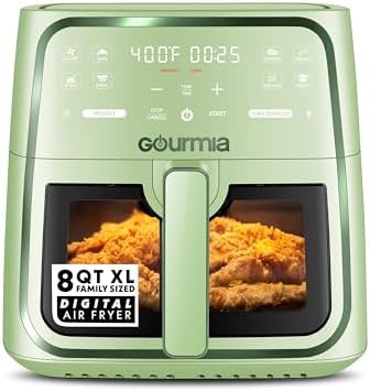 Green basket air fryer with viewing window