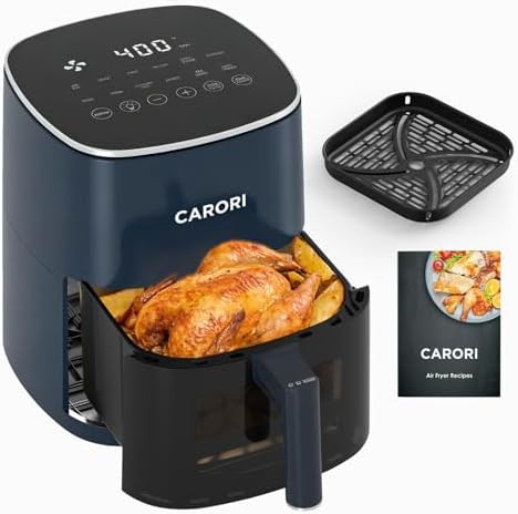 Dark blue six quart fryer with window