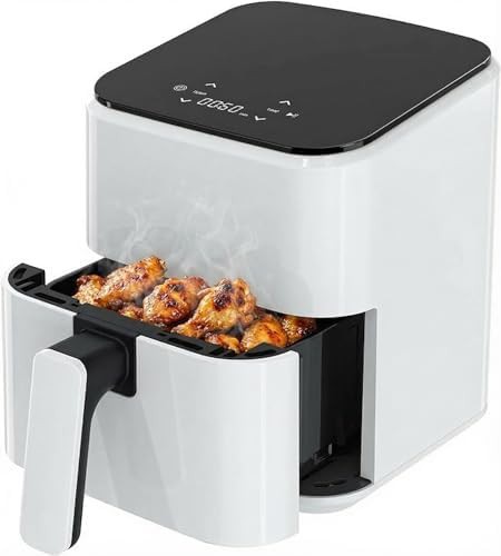 White compact digital air fryer with touchscreen