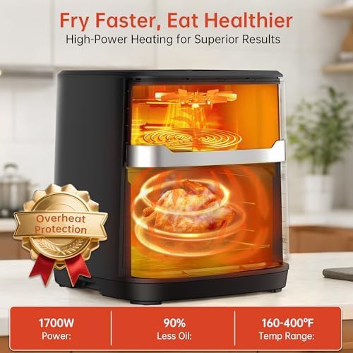 Black family size air fryer with window — photo 3
