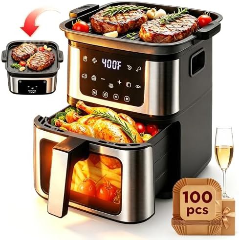 Dual mode black air fryer with grill pan