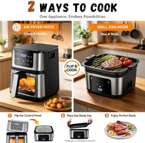 Dual mode black air fryer with grill pan — photo 3