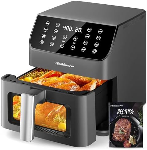 Compact black airfryer with flavor lock
