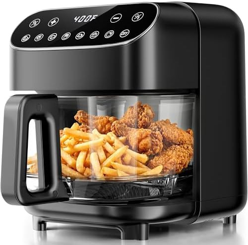 Black Portable Glass Basket Air Fryer
