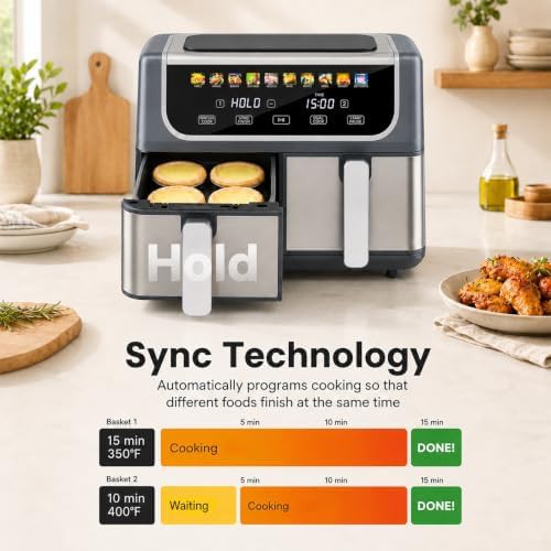 Black dual basket large air fryer — photo 5
