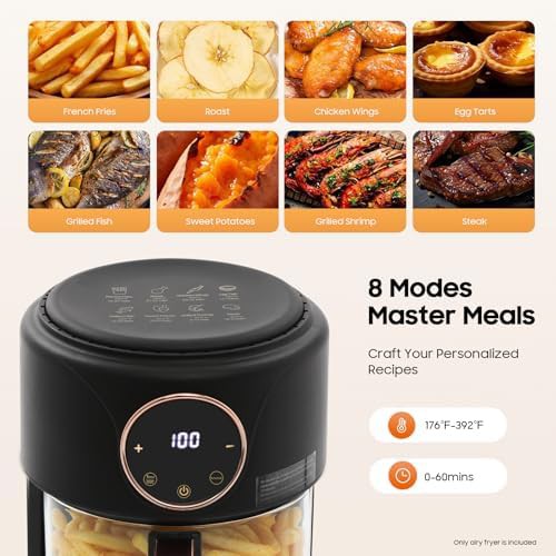 Black air fryer with viewable glass pot — photo 4